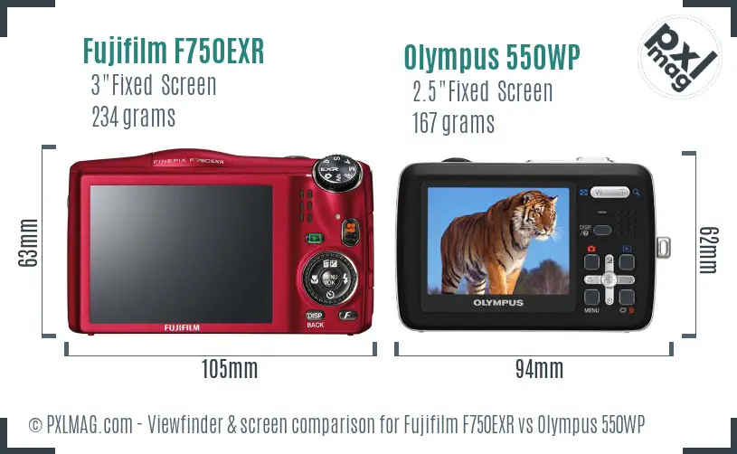 Fujifilm F750EXR vs Olympus 550WP Screen and Viewfinder comparison