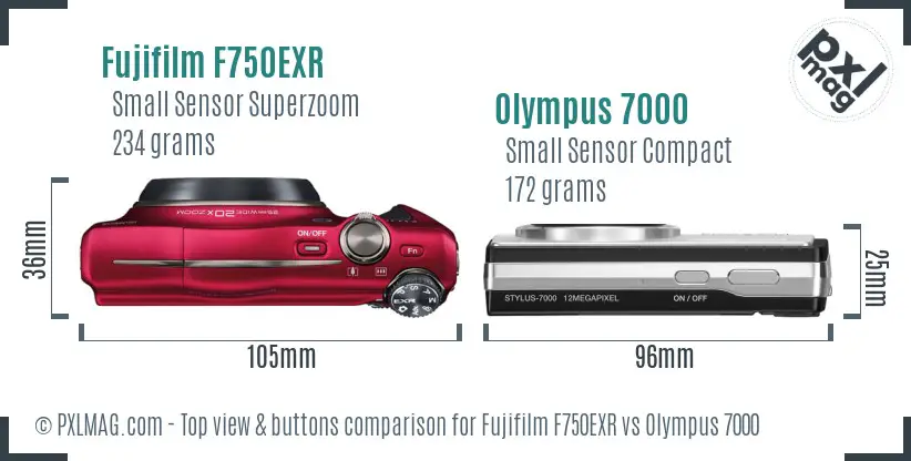Fujifilm F750EXR vs Olympus 7000 top view buttons comparison