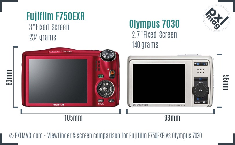 Fujifilm F750EXR vs Olympus 7030 Screen and Viewfinder comparison
