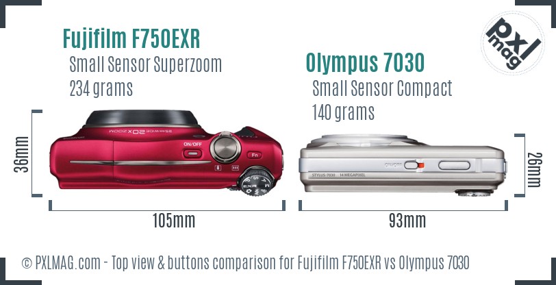 Fujifilm F750EXR vs Olympus 7030 top view buttons comparison