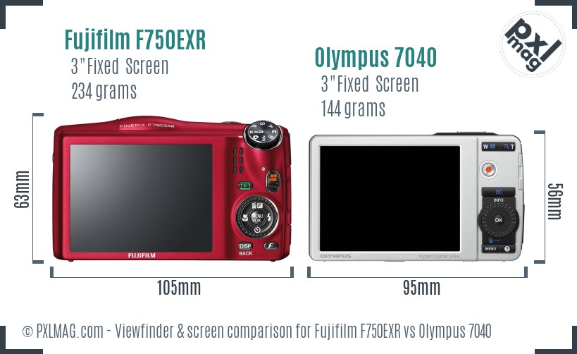 Fujifilm F750EXR vs Olympus 7040 Screen and Viewfinder comparison