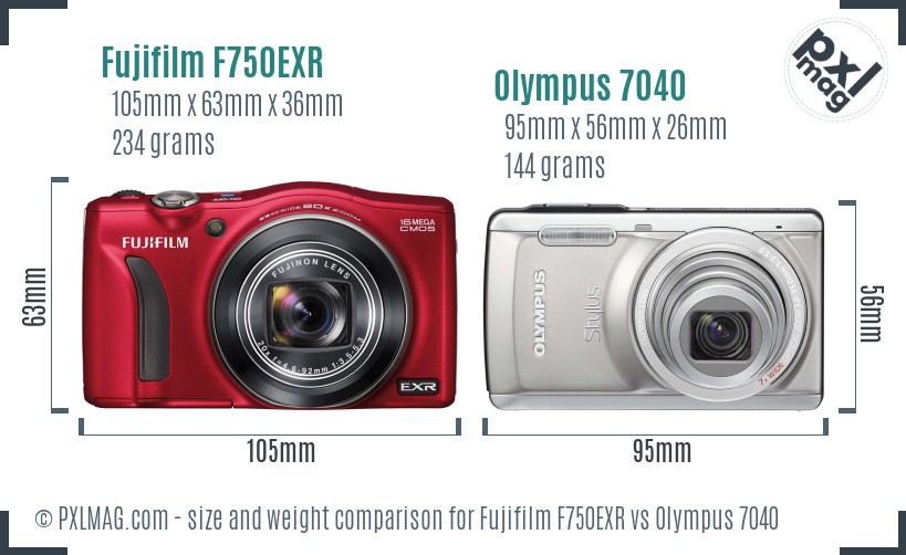 Fujifilm F750EXR vs Olympus 7040 size comparison