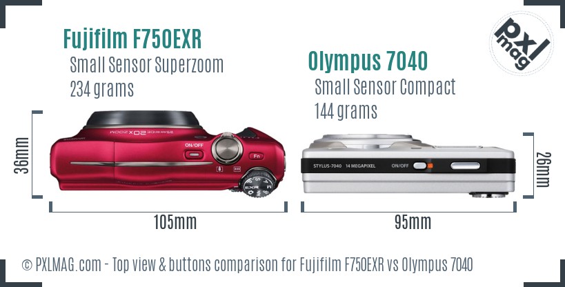 Fujifilm F750EXR vs Olympus 7040 top view buttons comparison