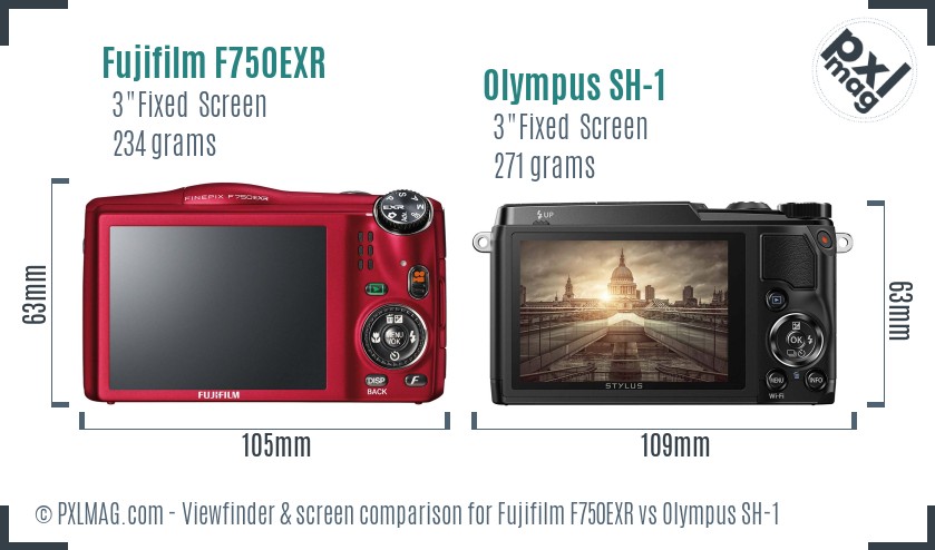Fujifilm F750EXR vs Olympus SH-1 Screen and Viewfinder comparison