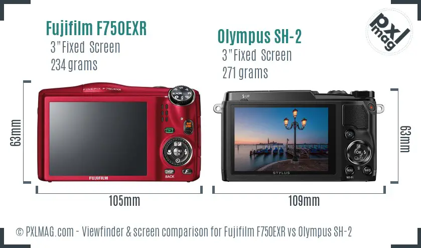 Fujifilm F750EXR vs Olympus SH-2 Screen and Viewfinder comparison