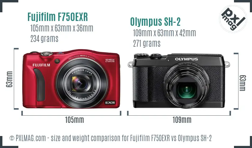 Fujifilm F750EXR vs Olympus SH-2 size comparison