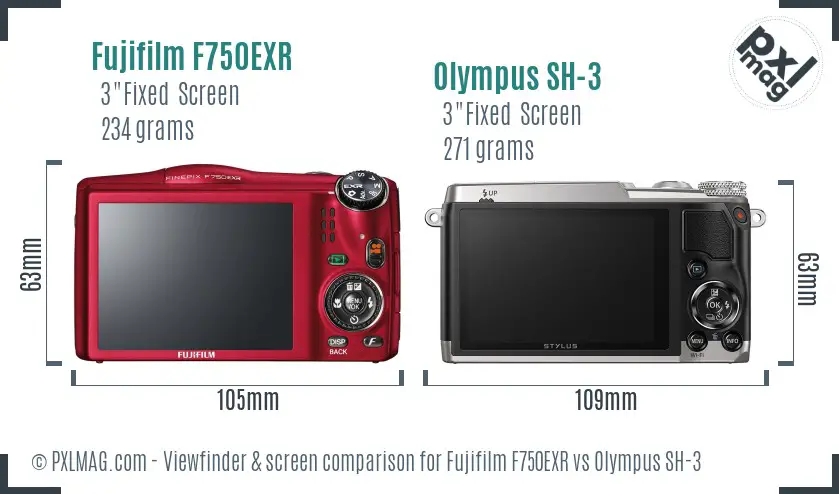 Back LCD screen comparison between Fujifilm F750EXR and Olympus SH-3