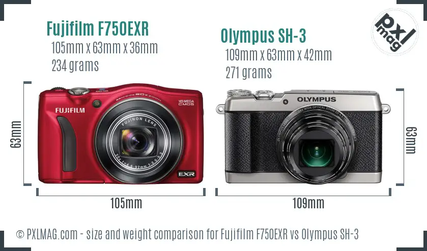 Size and ergonomics comparison between Fujifilm F750EXR and Olympus SH-3