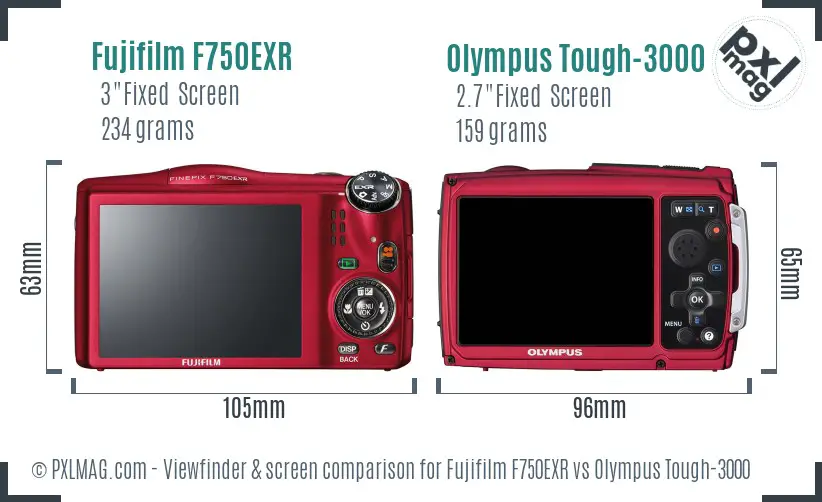 Fujifilm F750EXR vs Olympus Tough-3000 Screen and Viewfinder comparison