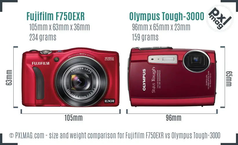 Fujifilm F750EXR vs Olympus Tough-3000 size comparison