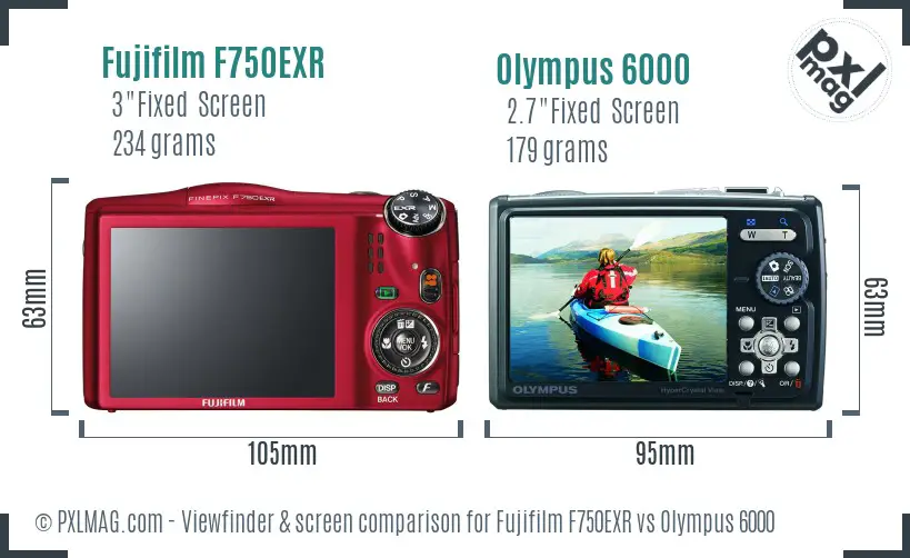 Fujifilm F750EXR vs Olympus 6000 Screen and Viewfinder comparison