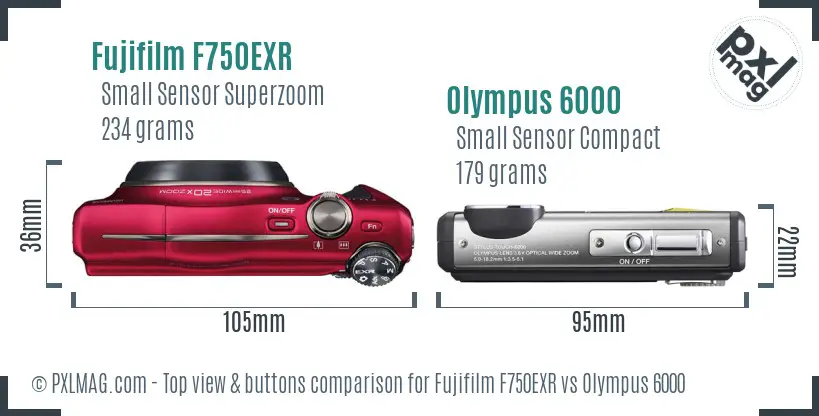 Fujifilm F750EXR vs Olympus 6000 top view buttons comparison