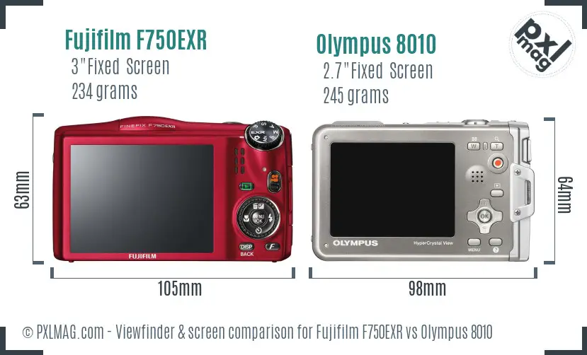 Fujifilm F750EXR vs Olympus 8010 Screen and Viewfinder comparison