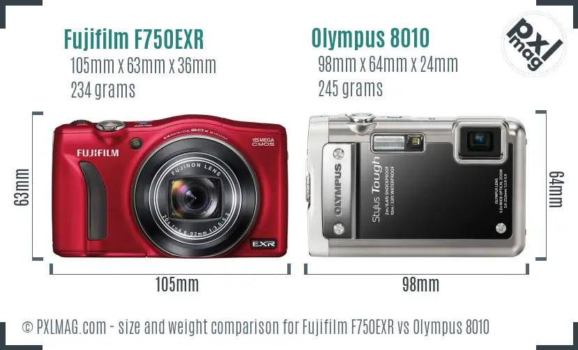 Fujifilm F750EXR vs Olympus 8010 size comparison