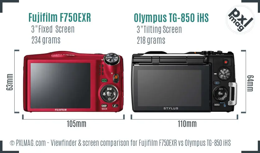 Fujifilm F750EXR vs Olympus TG-850 iHS Screen and Viewfinder comparison