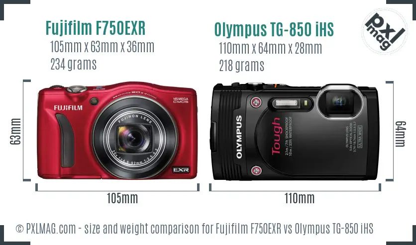 Fujifilm F750EXR vs Olympus TG-850 iHS size comparison