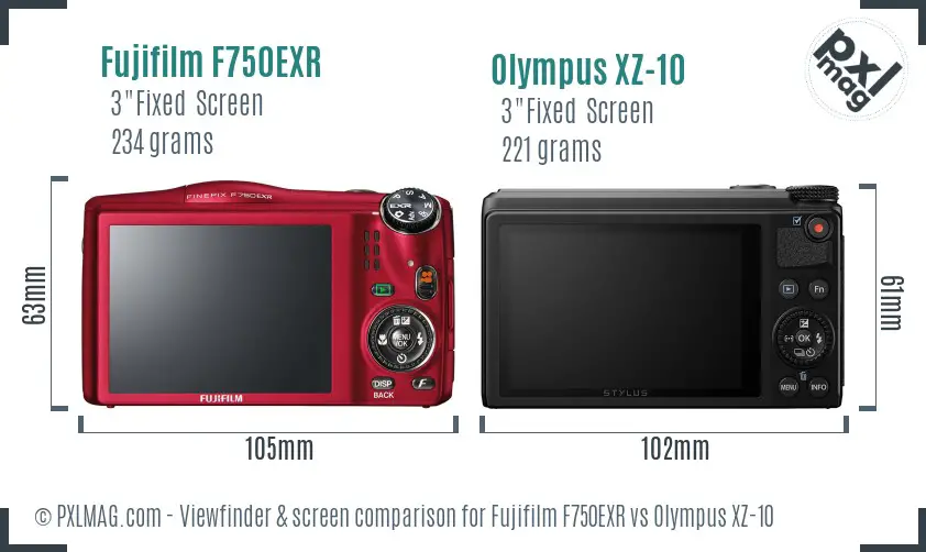 Fujifilm F750EXR vs Olympus XZ-10 Screen and Viewfinder comparison