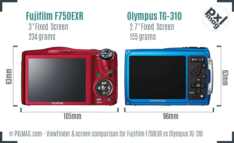 Fujifilm F750EXR vs Olympus TG-310 Screen and Viewfinder comparison