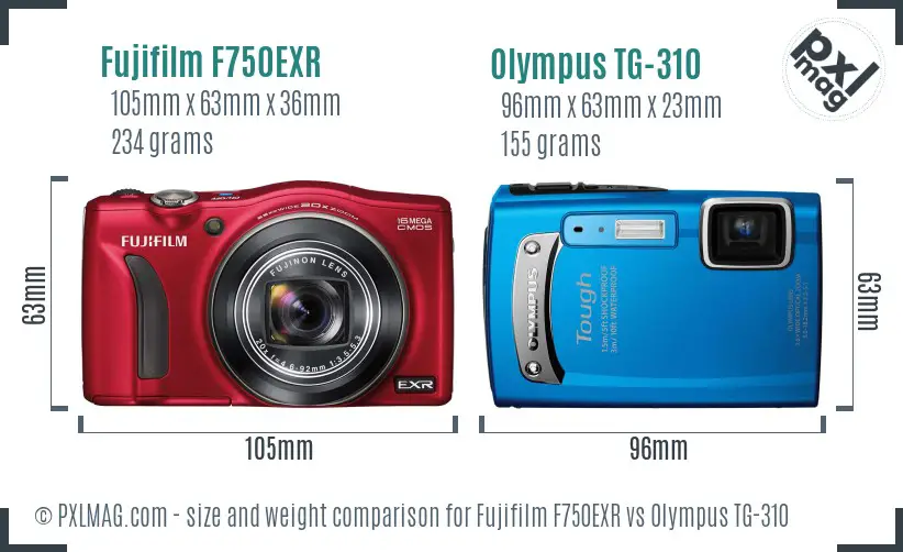 Fujifilm F750EXR vs Olympus TG-310 size comparison