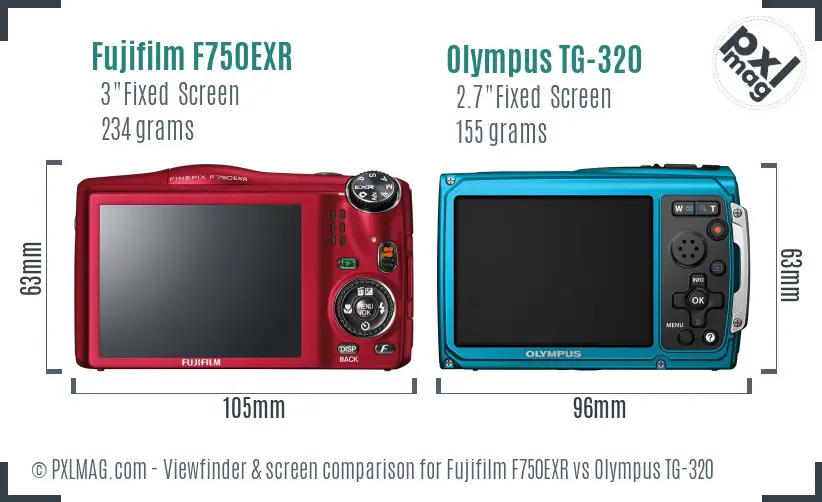 Fujifilm F750EXR vs Olympus TG-320 Screen and Viewfinder comparison
