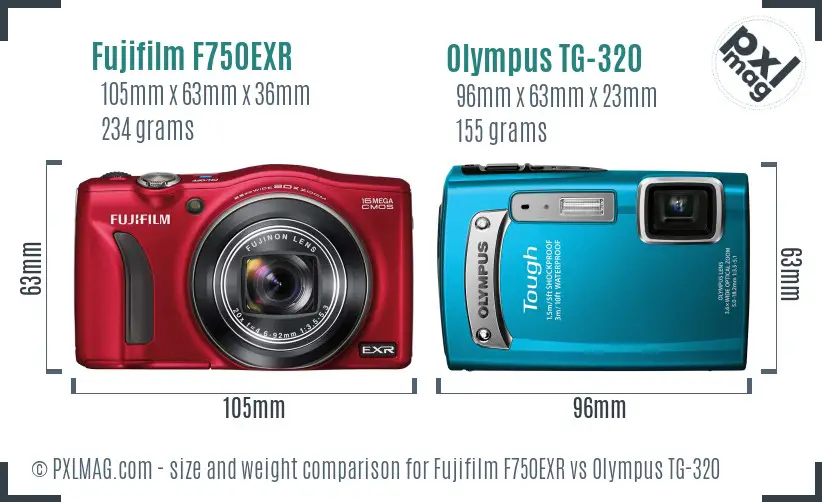 Fujifilm F750EXR vs Olympus TG-320 size comparison