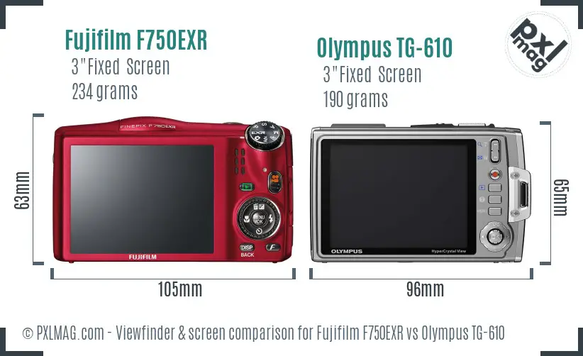 Fujifilm F750EXR vs Olympus TG-610 Screen and Viewfinder comparison