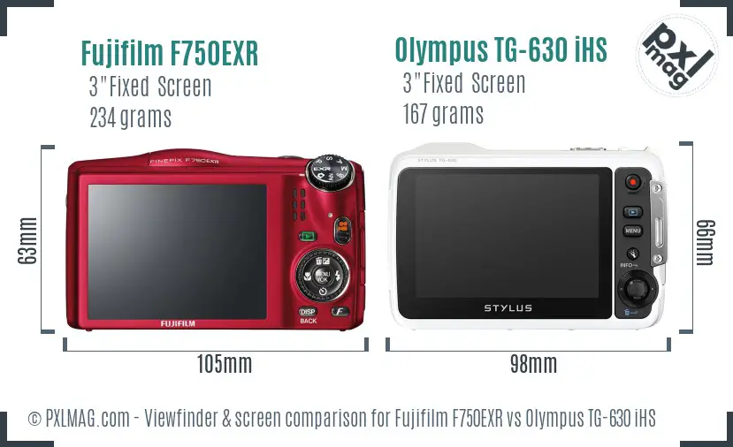 Fujifilm F750EXR vs Olympus TG-630 iHS Screen and Viewfinder comparison