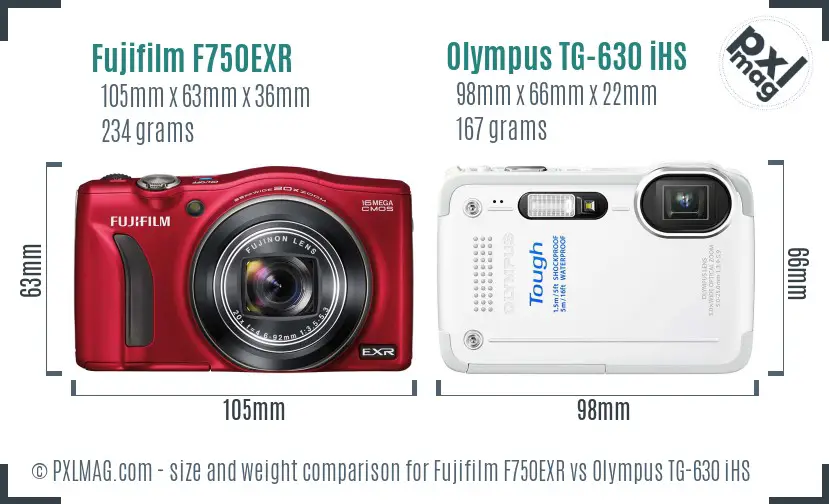 Fujifilm F750EXR vs Olympus TG-630 iHS size comparison