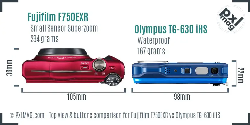 Fujifilm F750EXR vs Olympus TG-630 iHS top view buttons comparison