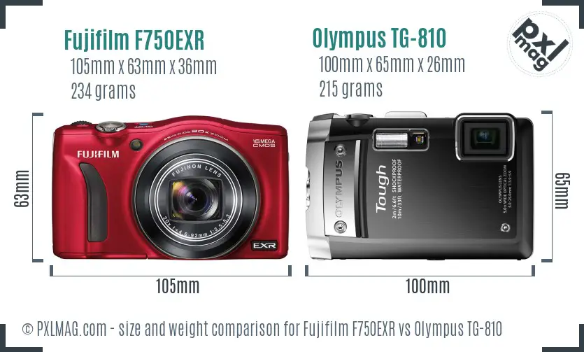 Fujifilm F750EXR vs Olympus TG-810 size comparison