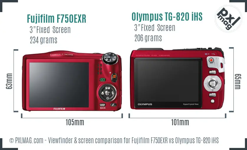 Fujifilm F750EXR vs Olympus TG-820 iHS Screen and Viewfinder comparison