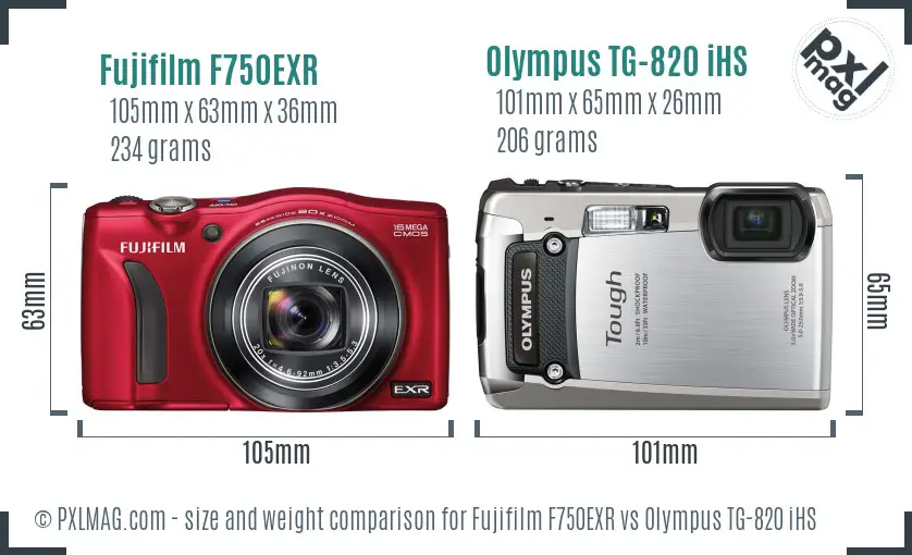 Fujifilm F750EXR vs Olympus TG-820 iHS size comparison