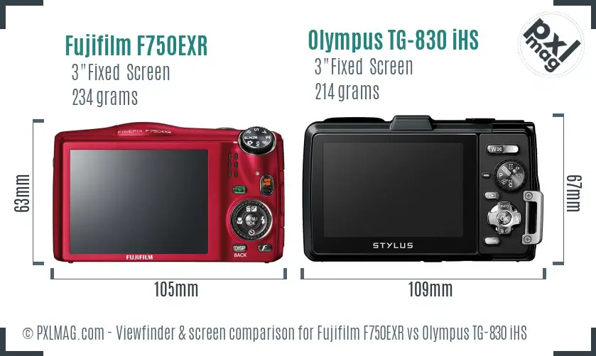 Fujifilm F750EXR vs Olympus TG-830 iHS Screen and Viewfinder comparison