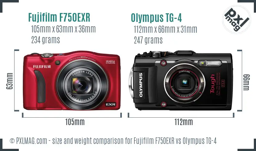 Fujifilm F750EXR vs Olympus TG-4 size comparison Fujifilm F750EXR vs Olympus TG-4 size comparison