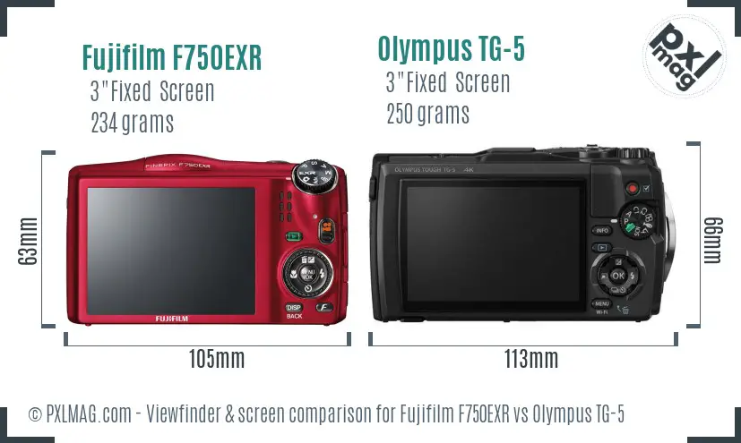 Fujifilm F750EXR vs Olympus TG-5 Screen and Viewfinder comparison