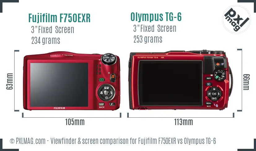 Fujifilm F750EXR vs Olympus TG-6 Screen and Viewfinder comparison