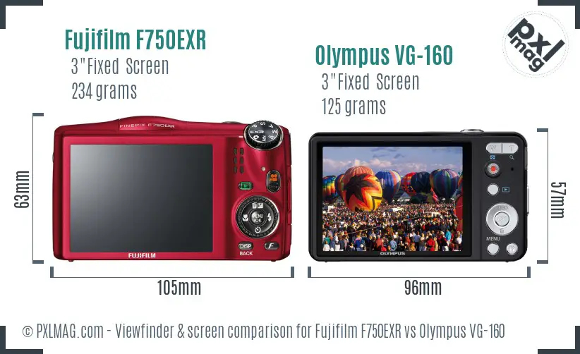 Fujifilm F750EXR vs Olympus VG-160 Screen and Viewfinder comparison