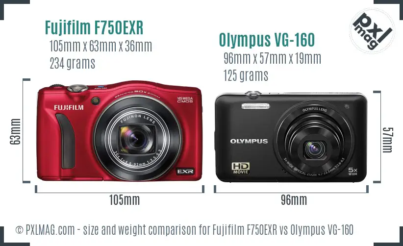 Fujifilm F750EXR vs Olympus VG-160 size comparison