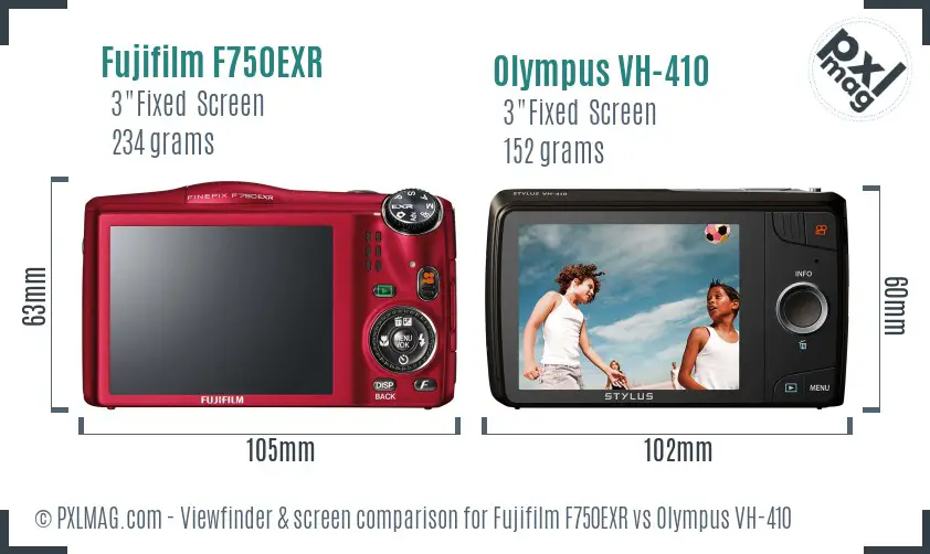 Fujifilm F750EXR vs Olympus VH-410 Screen and Viewfinder comparison