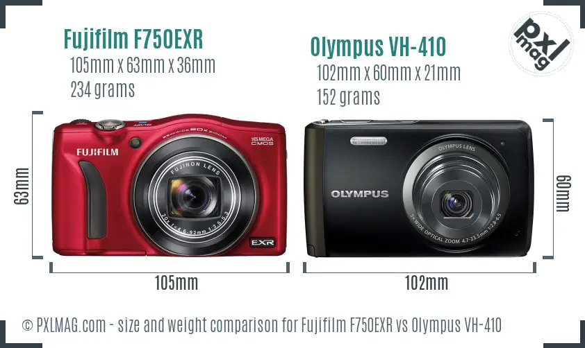 Fujifilm F750EXR vs Olympus VH-410 size comparison