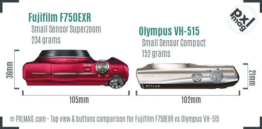 Fujifilm F750EXR vs Olympus VH-515 top view buttons comparison