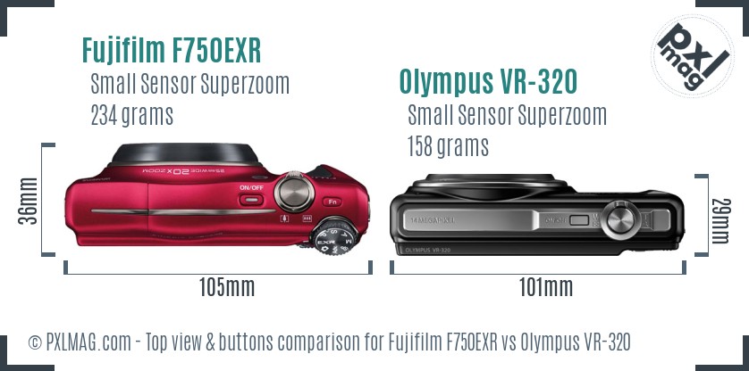 Fujifilm F750EXR vs Olympus VR-320 top view buttons comparison