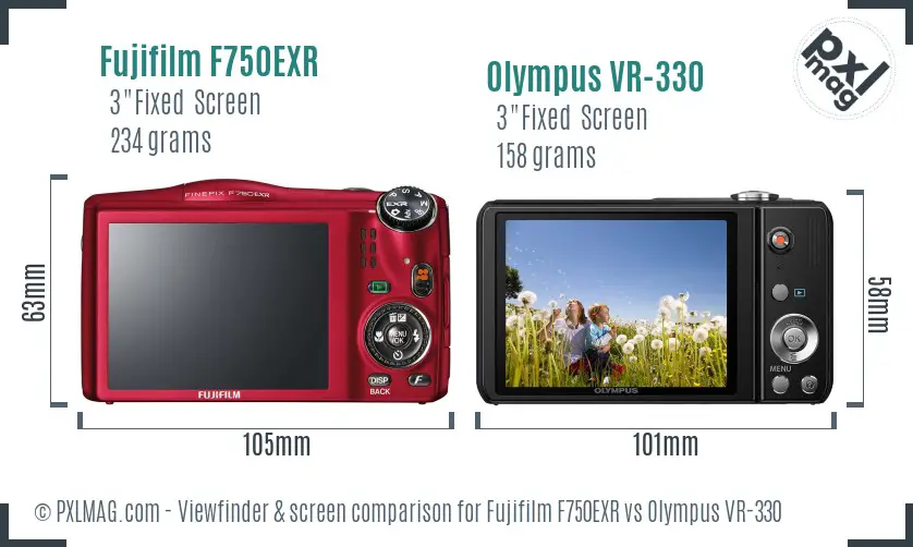 Fujifilm F750EXR vs Olympus VR-330 Screen and Viewfinder comparison