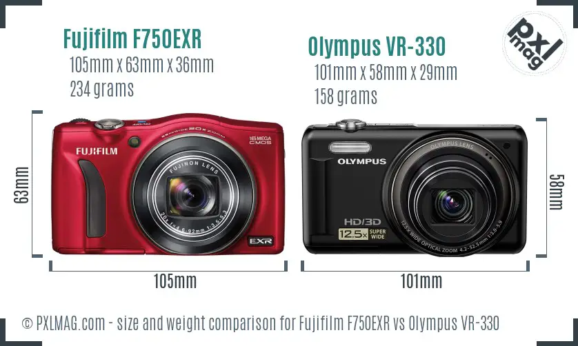Fujifilm F750EXR vs Olympus VR-330 size comparison