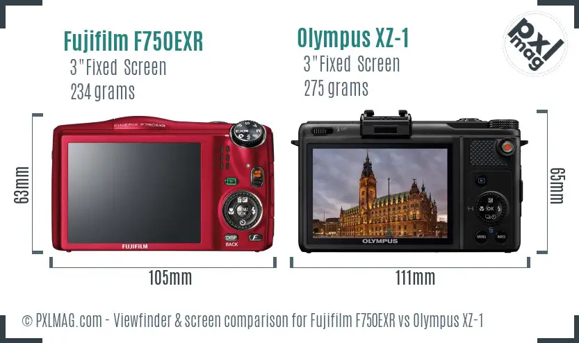 Fujifilm F750EXR vs Olympus XZ-1 Screen and Viewfinder comparison