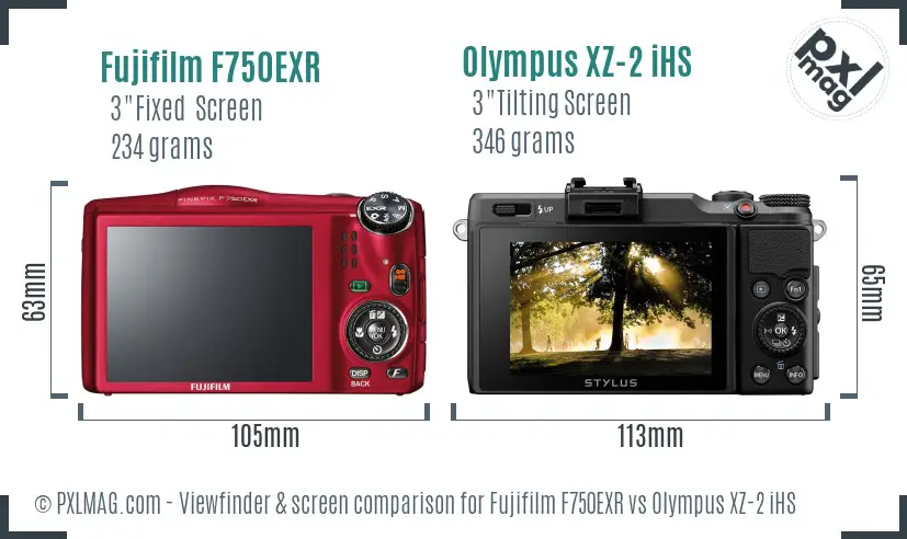 Fujifilm F750EXR vs Olympus XZ-2 iHS Screen and Viewfinder comparison