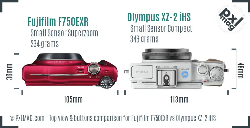Fujifilm F750EXR vs Olympus XZ-2 iHS top view buttons comparison