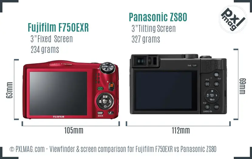 Fujifilm F750EXR vs Panasonic ZS80 Screen and Viewfinder comparison