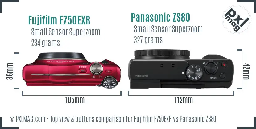 Fujifilm F750EXR vs Panasonic ZS80 top view buttons comparison