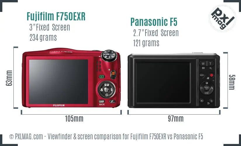 Fujifilm F750EXR vs Panasonic F5 Screen and Viewfinder comparison Fujifilm F750EXR vs Panasonic F5 Screen and Viewfinder comparison